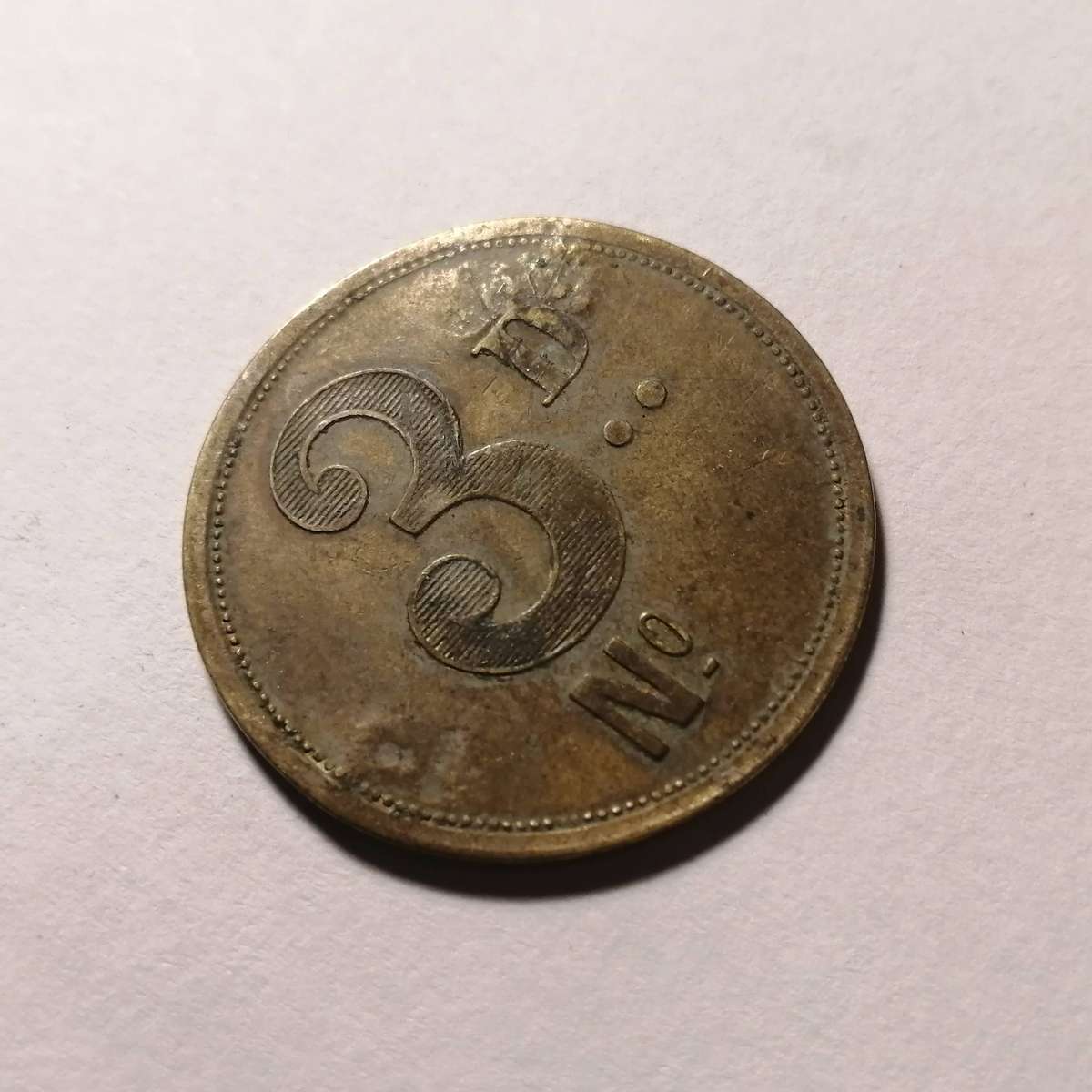 London RH and Sons 3 pence barber token - H S Overstamped