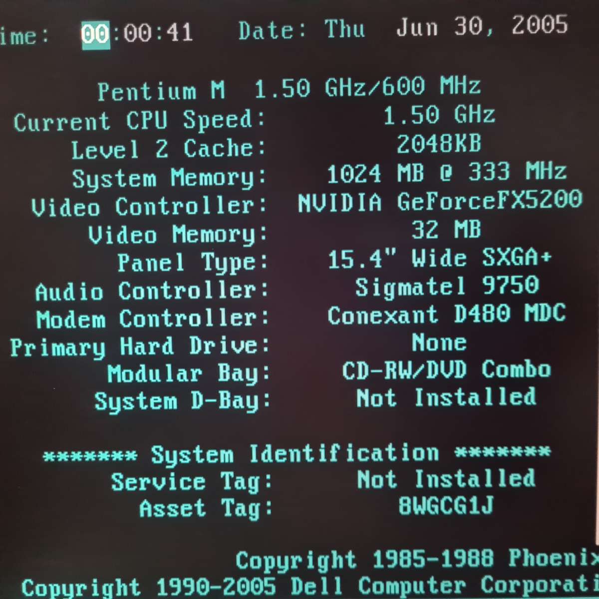 Dell Inspiron 8600 Laptop 15.4" - Model PP02X - Pentium M 1.5GHz 1GB RAM