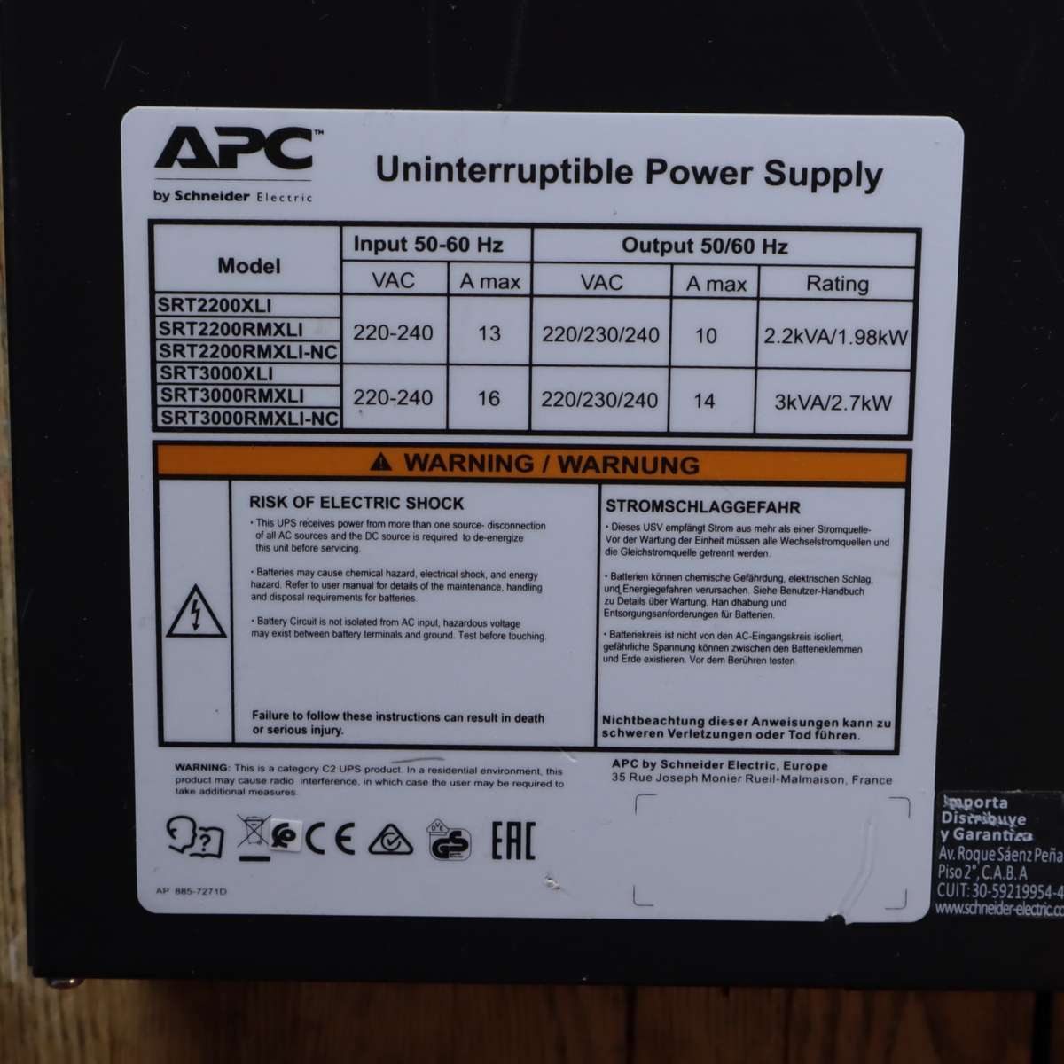 APC SRT3000XLI Smart-UPS SRT | 3000VA | 230V