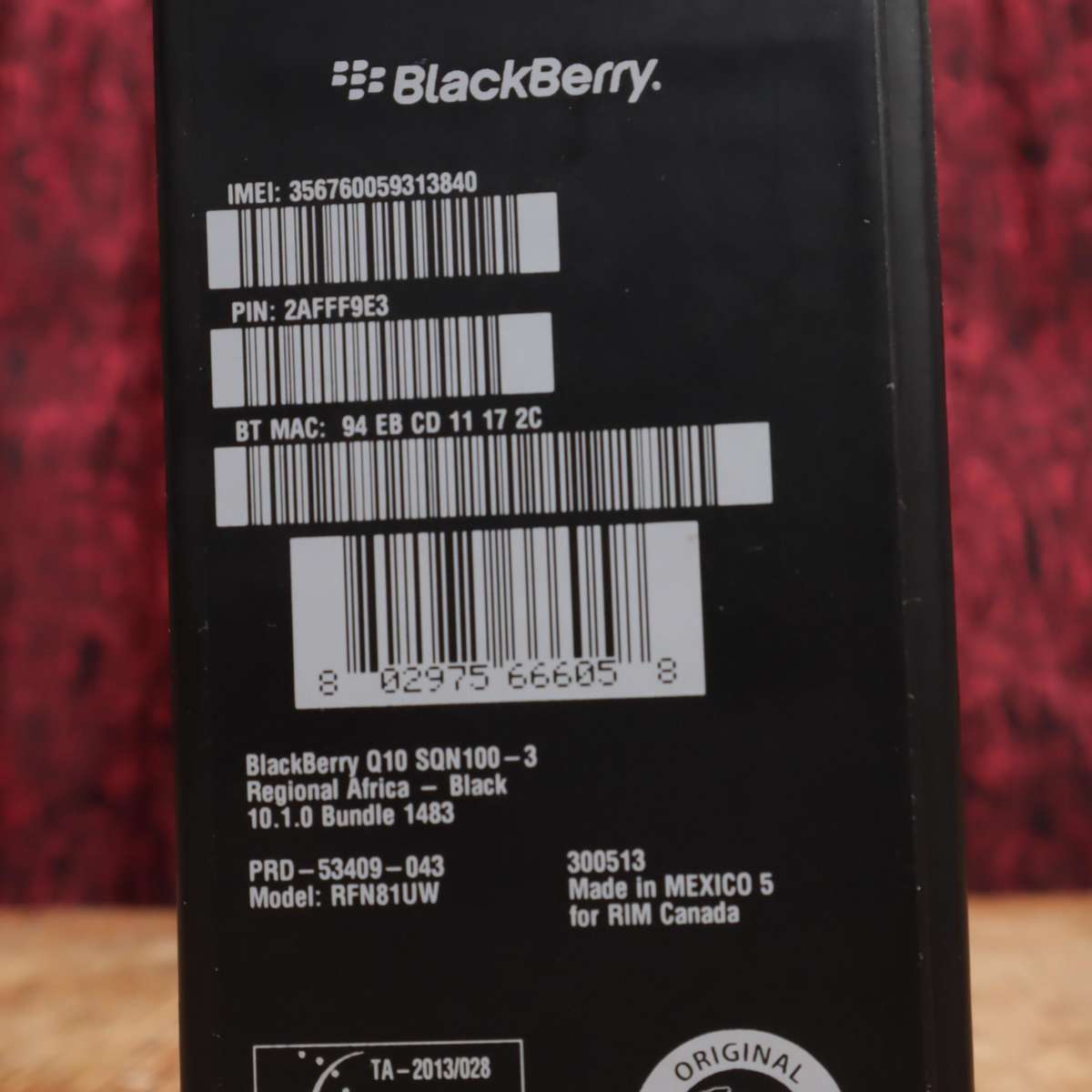 BlackBerry Q10 SQN100-3 Phone - Model RFN81UW
