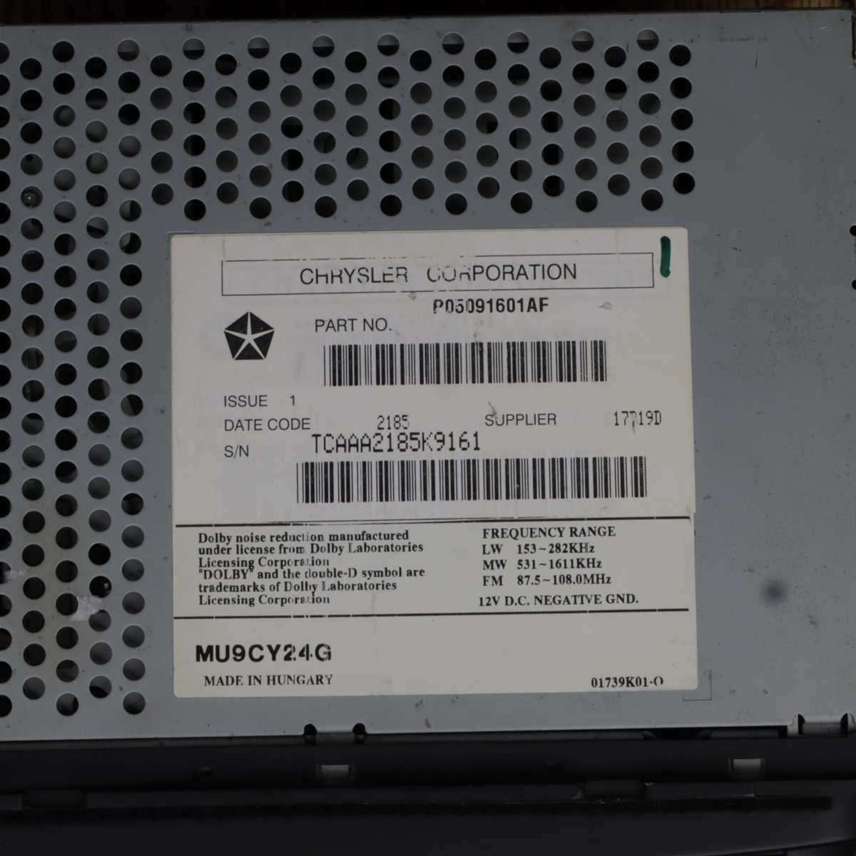Chrysler Overhead Unit Radio P05091601AF MU9CY24G