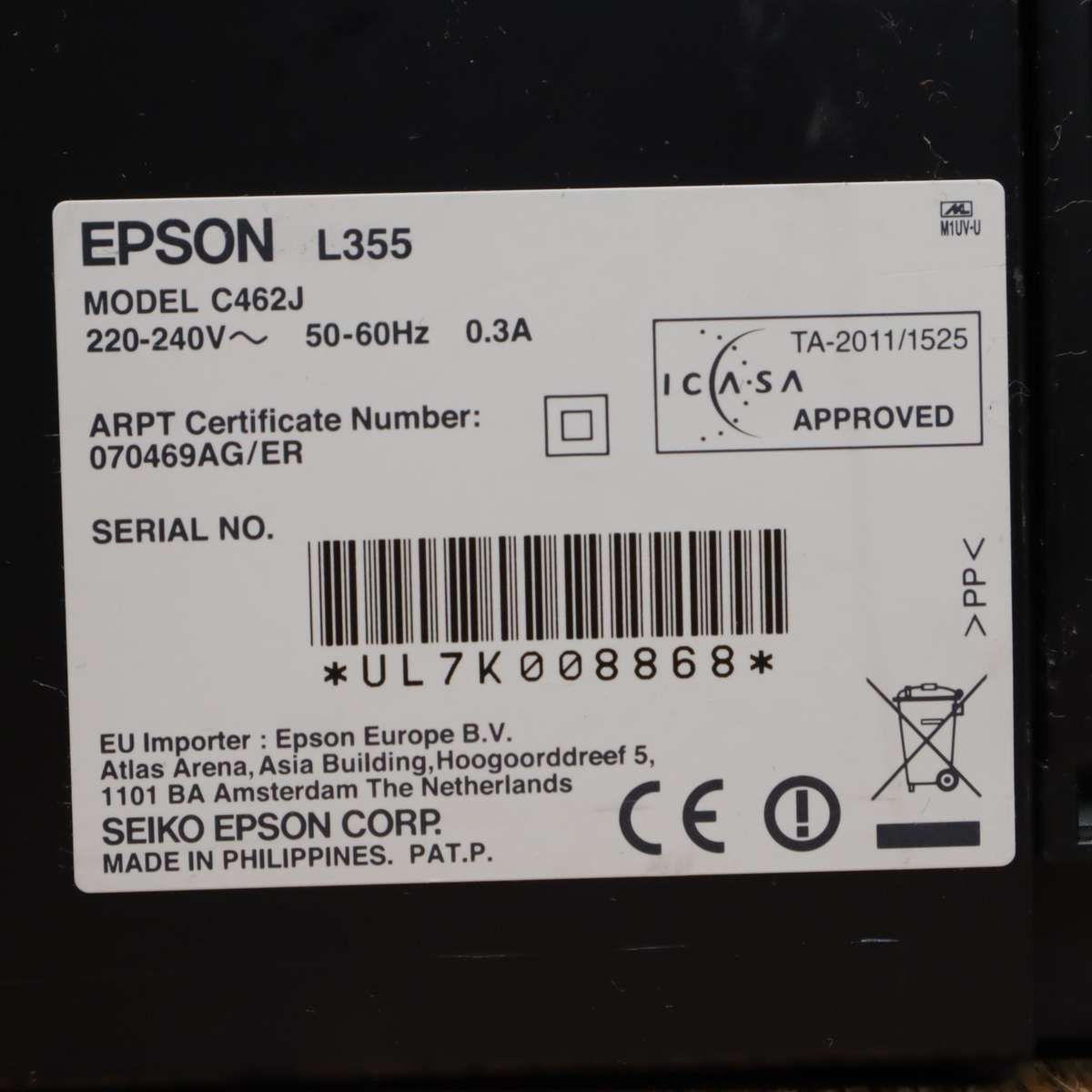 Epson L355 A4 Colour Ink Tank Multifunction Printer