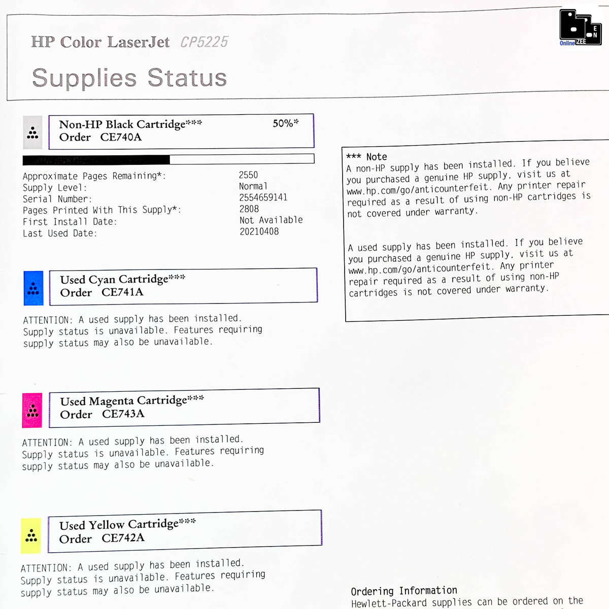 HP Colour LaserJet CP5225 A3 Colour Laser Printer - Prints A4 and A3