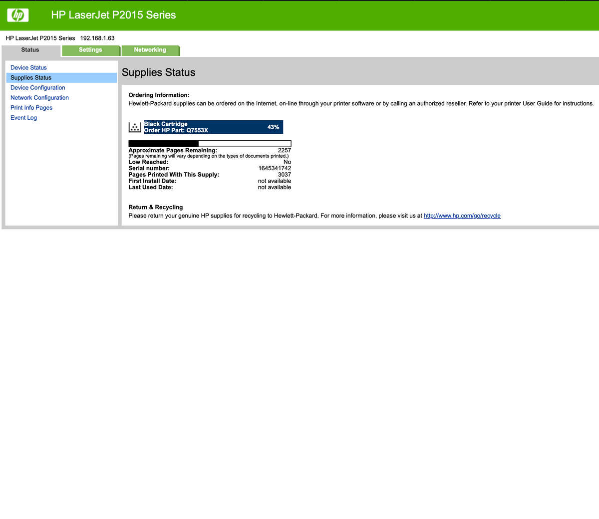 HP LaserJet P2015dn Mono A4 Laser Printer