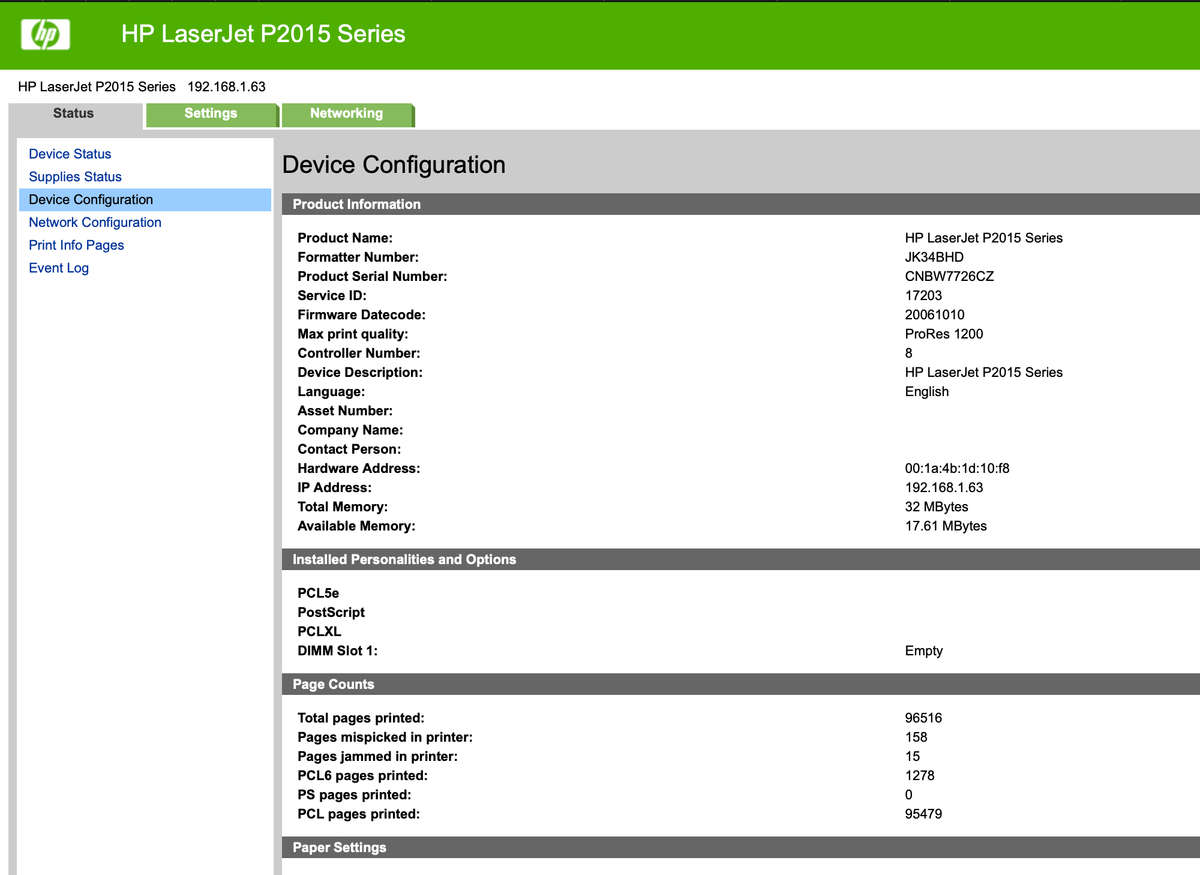 HP LaserJet P2015dn Mono A4 Laser Printer