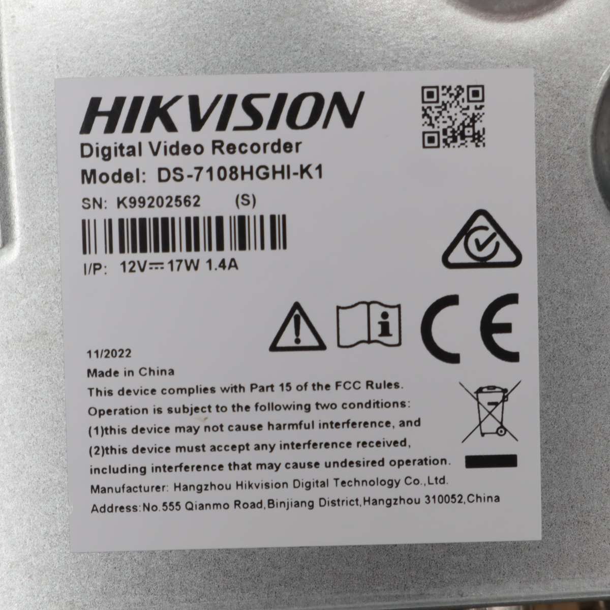 Hikvision DS-7108HGHI-K1 8 Channel 1080P 1U H.265 DVR