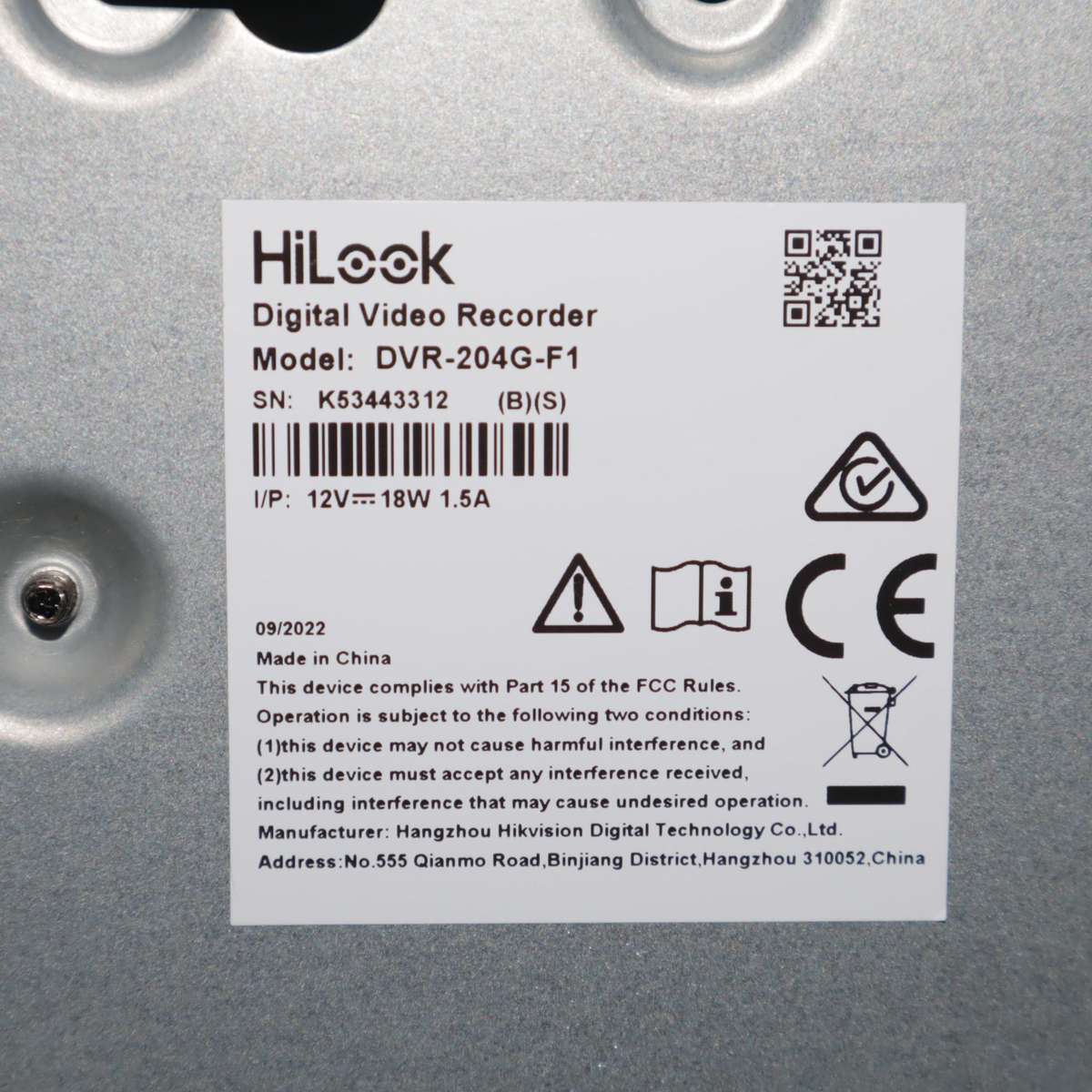 HiLook DVR-204G-F1 2MP 4 Channel TVI DVR 1080p H.264 With 4 Cameras