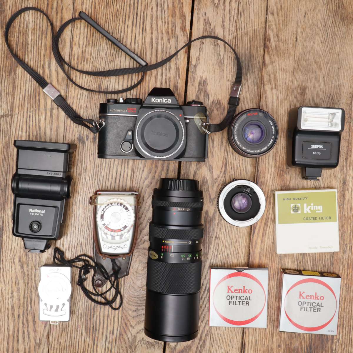 KONICA Autoreflex TC SLR 35mm Film Camera + Lenses - Speedlites - Light Metres - Lens Filters