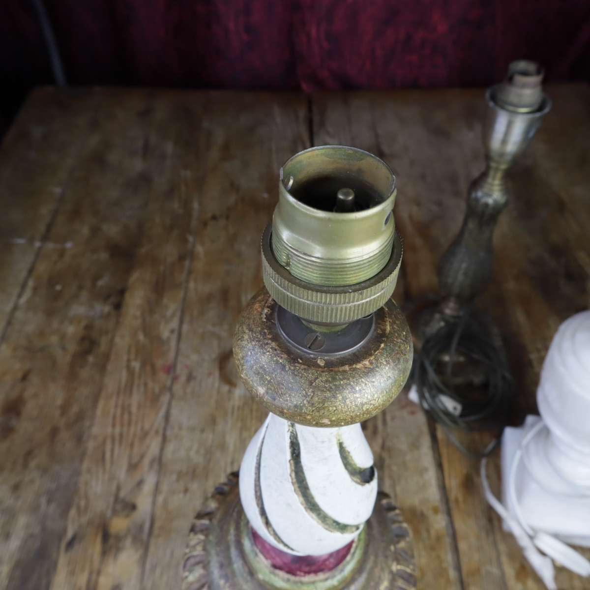 **VINTAGE** Bedside Table Lamps - Wooden + Marble + Metal - Pre-Owned