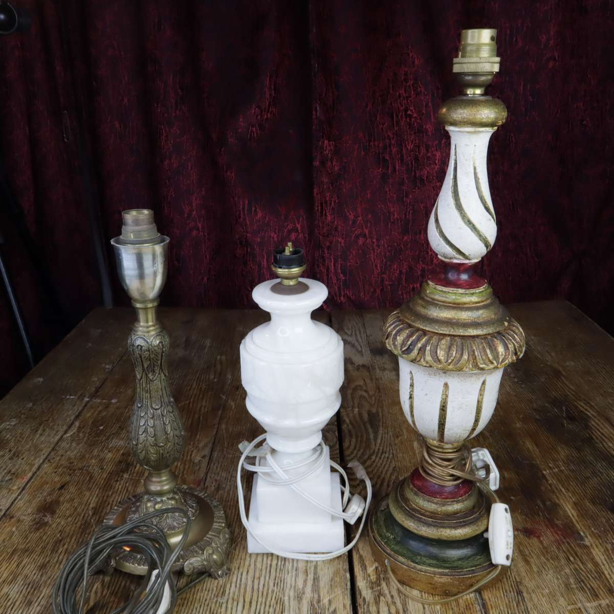 **VINTAGE** Bedside Table Lamps - Wooden + Marble + Metal - Pre-Owned