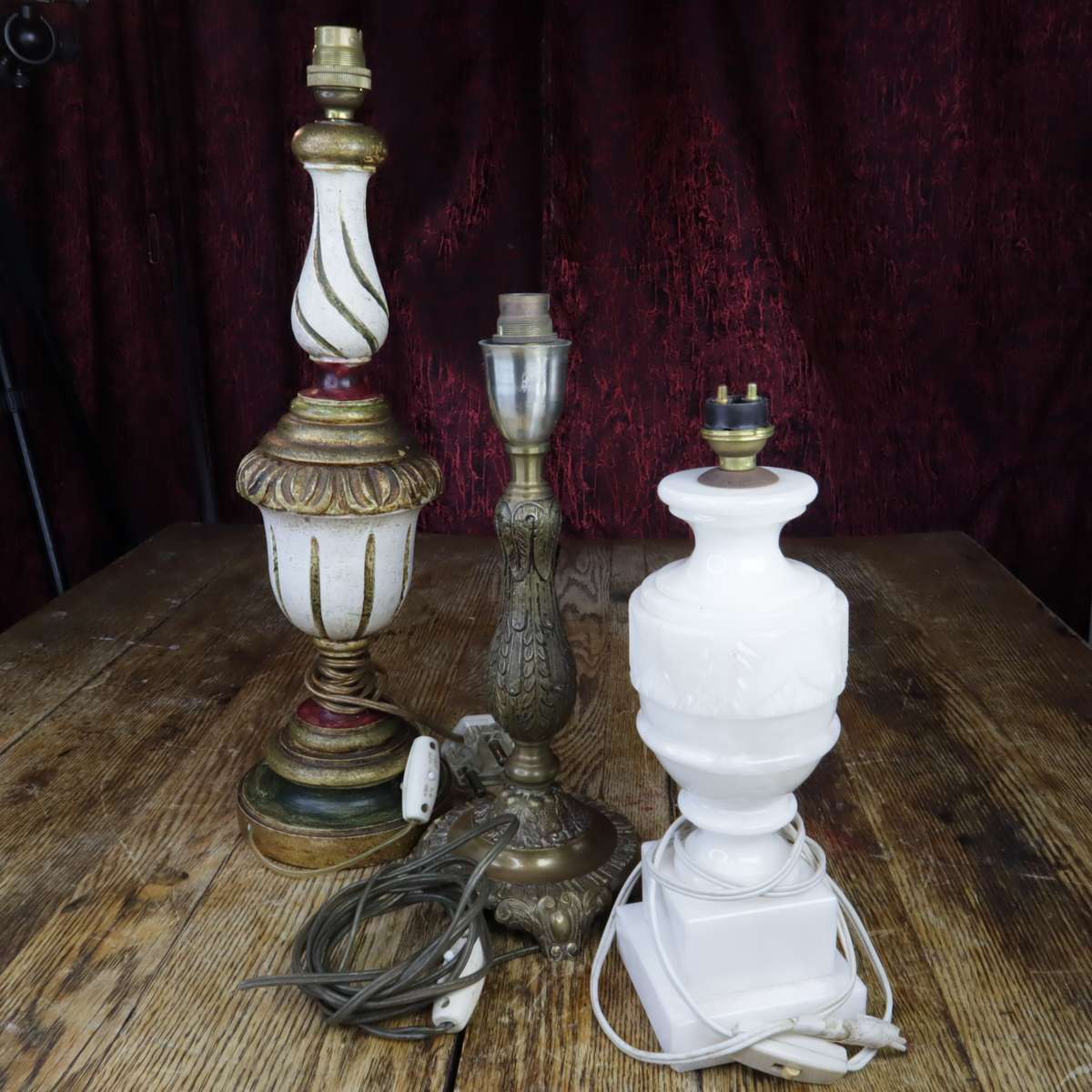 **VINTAGE** Bedside Table Lamps - Wooden + Marble + Metal - Pre-Owned