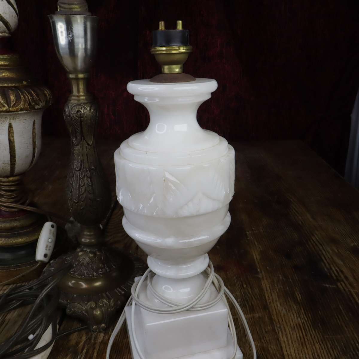 **VINTAGE** Bedside Table Lamps - Wooden + Marble + Metal - Pre-Owned