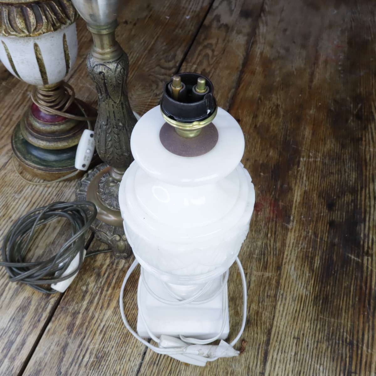 **VINTAGE** Bedside Table Lamps - Wooden + Marble + Metal - Pre-Owned