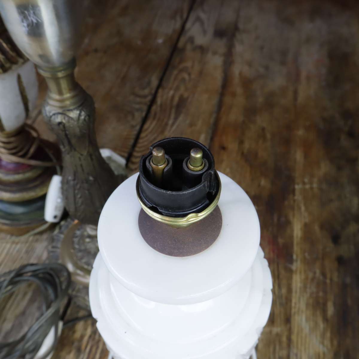 **VINTAGE** Bedside Table Lamps - Wooden + Marble + Metal - Pre-Owned