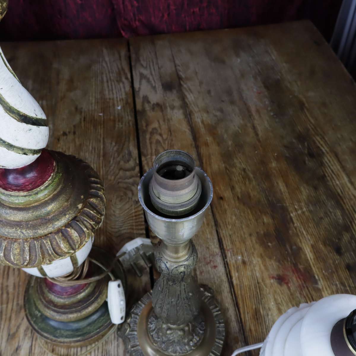 **VINTAGE** Bedside Table Lamps - Wooden + Marble + Metal - Pre-Owned