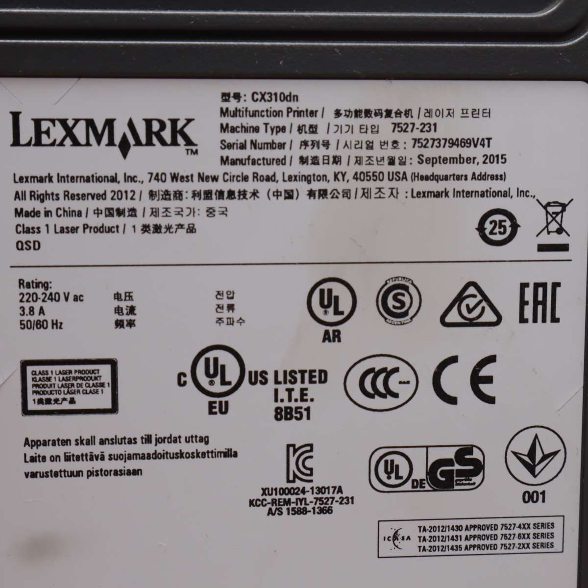 Lexmark CX310dn A4 Colour All-In-One Laser Printer and 70C0Z50 Imaging Kit