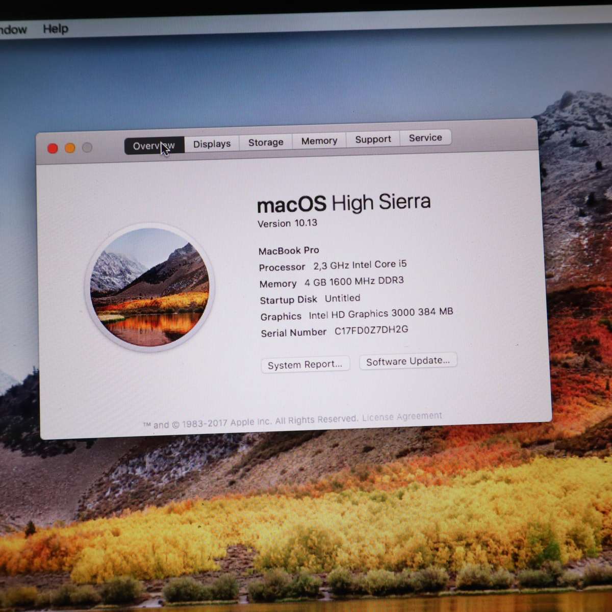 13" MacBook Pro Early 2011 Core i5 2.3GHz 4GB RAM 320GB McBookPro8,1