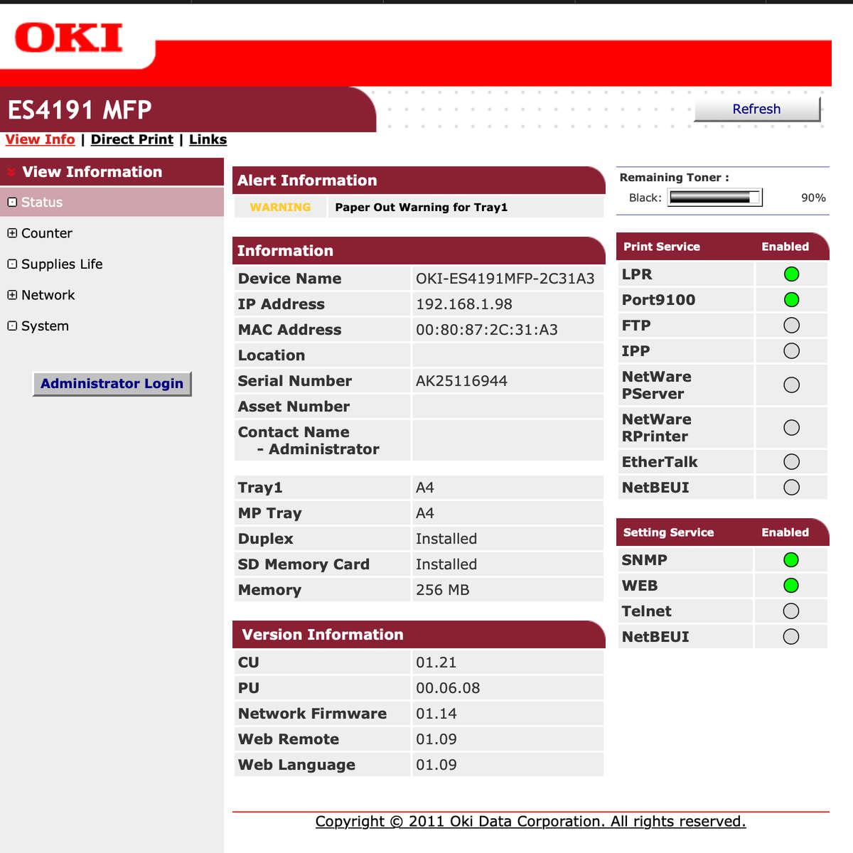 OKI ES4191 All-In-One Mono A4 Copier Printer