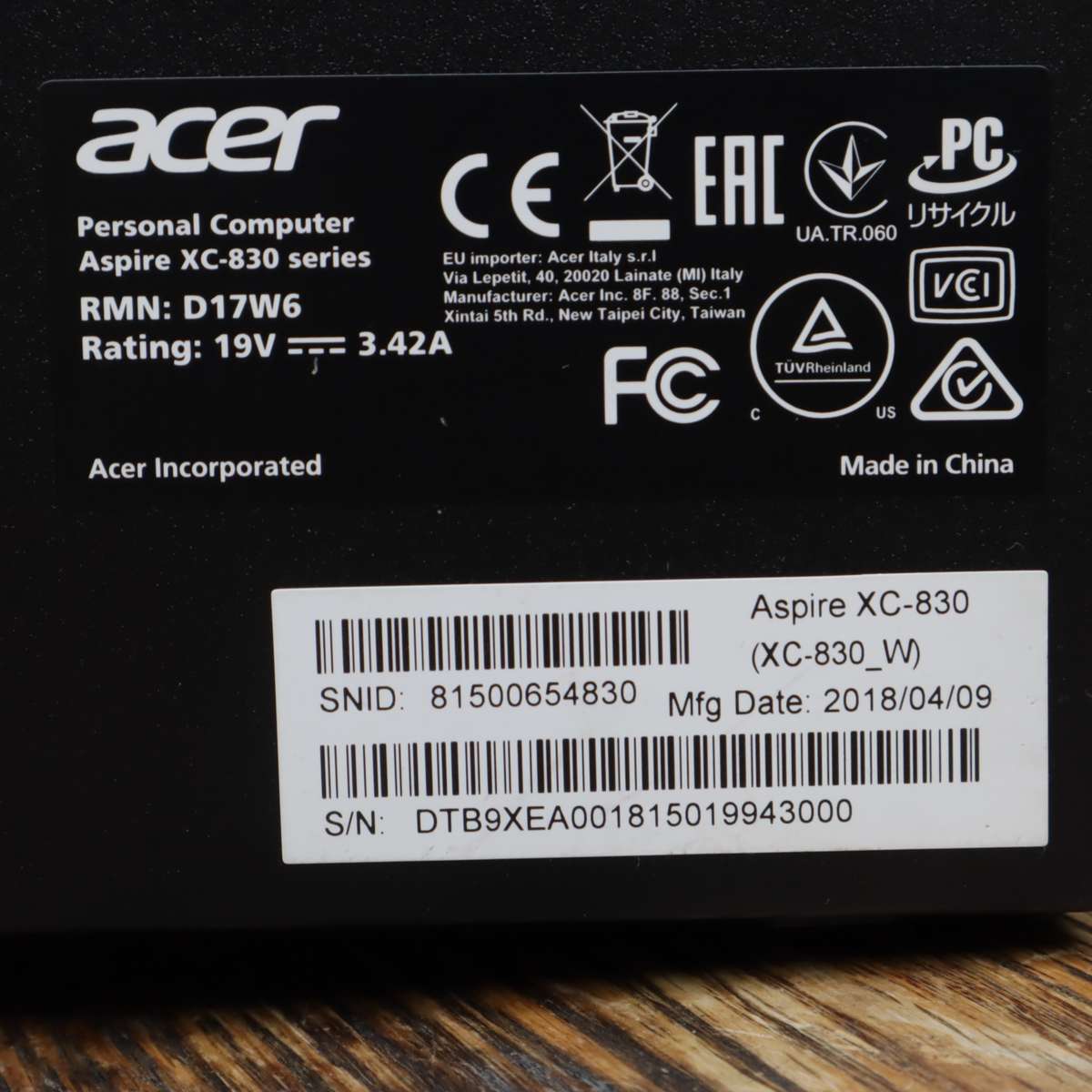 Acer Aspire XC-830 PC Set + 19.5" LG Monitor (20M35) + Lenovo Mouse + Keyboard - Pre-Owned