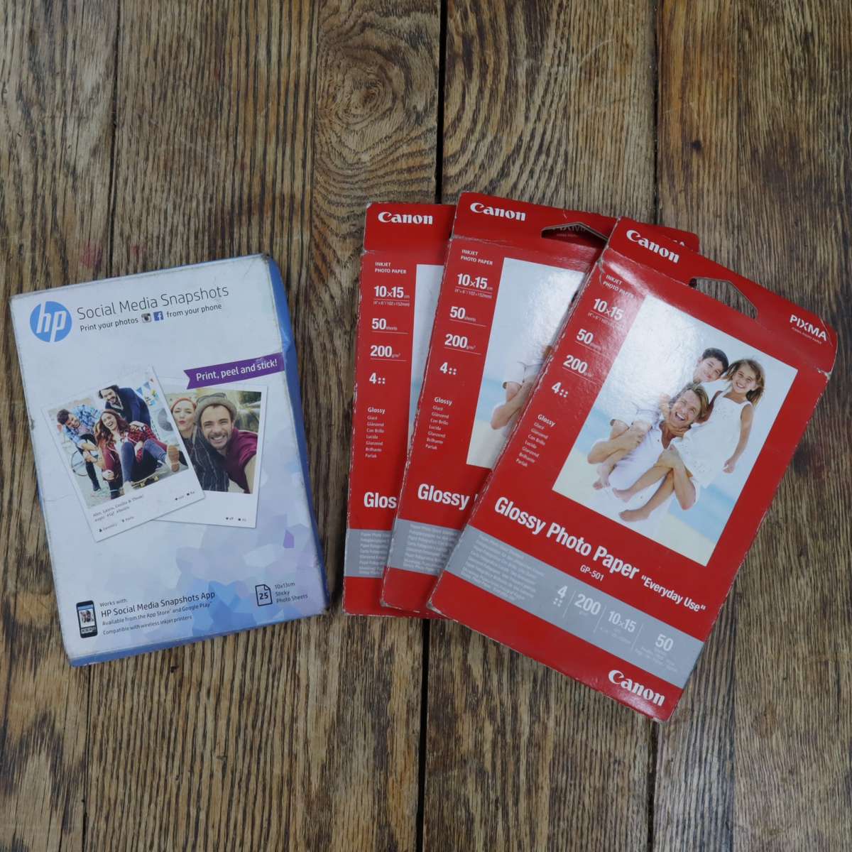 Canon GP-501 Glossy Photo Paper 10x15mm and HP Sticky Photo Sheets 10x13mm