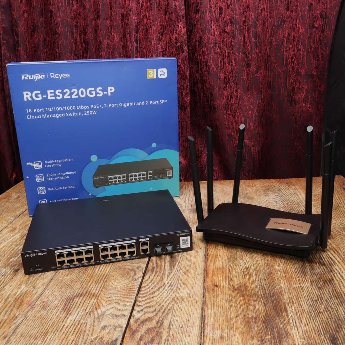 Ruijie 16-Port PoE+ Switch RG-ES220GS-P and Router RG-EW1200G PRO