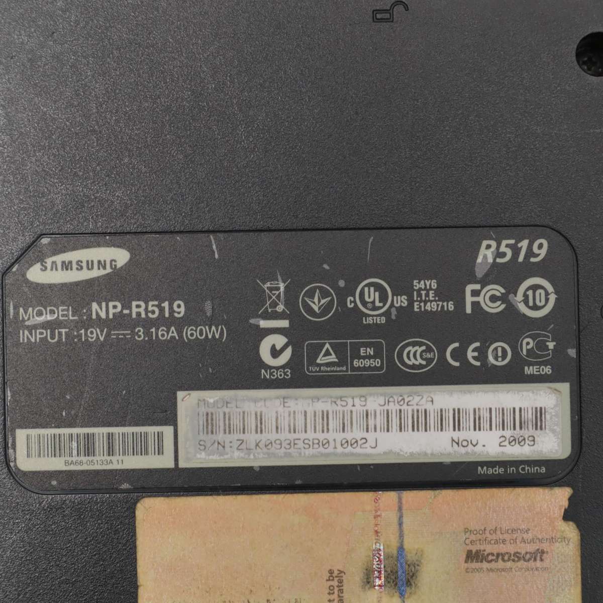 SAMSUNG Notebook Laptop NP-R519-JA02ZA 250GB HDD 1.8GHz Intel Celeron 2GB RAM