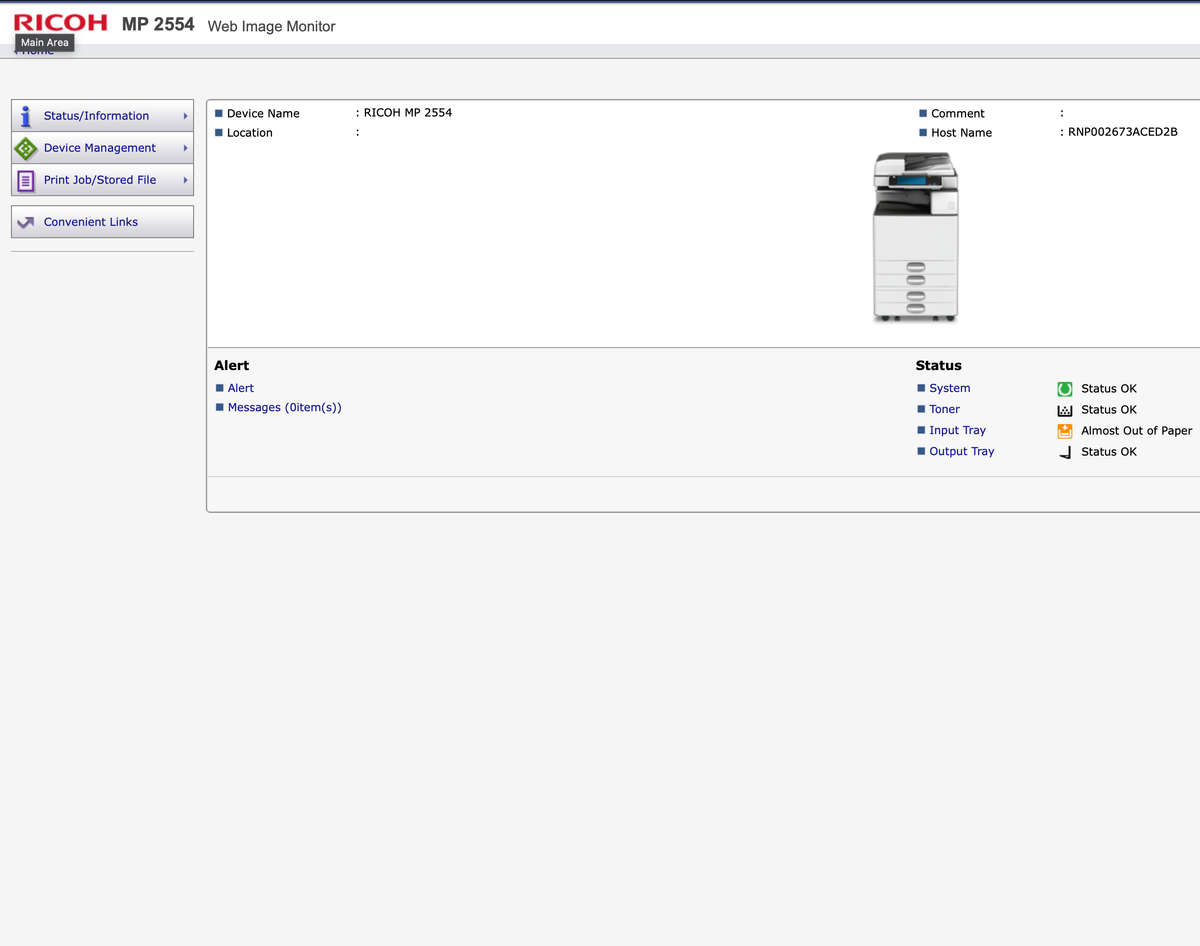 Ricoh Aficio MP 2554 Mono A3 A4 Laser Multifunction All-In-One Copier Printer