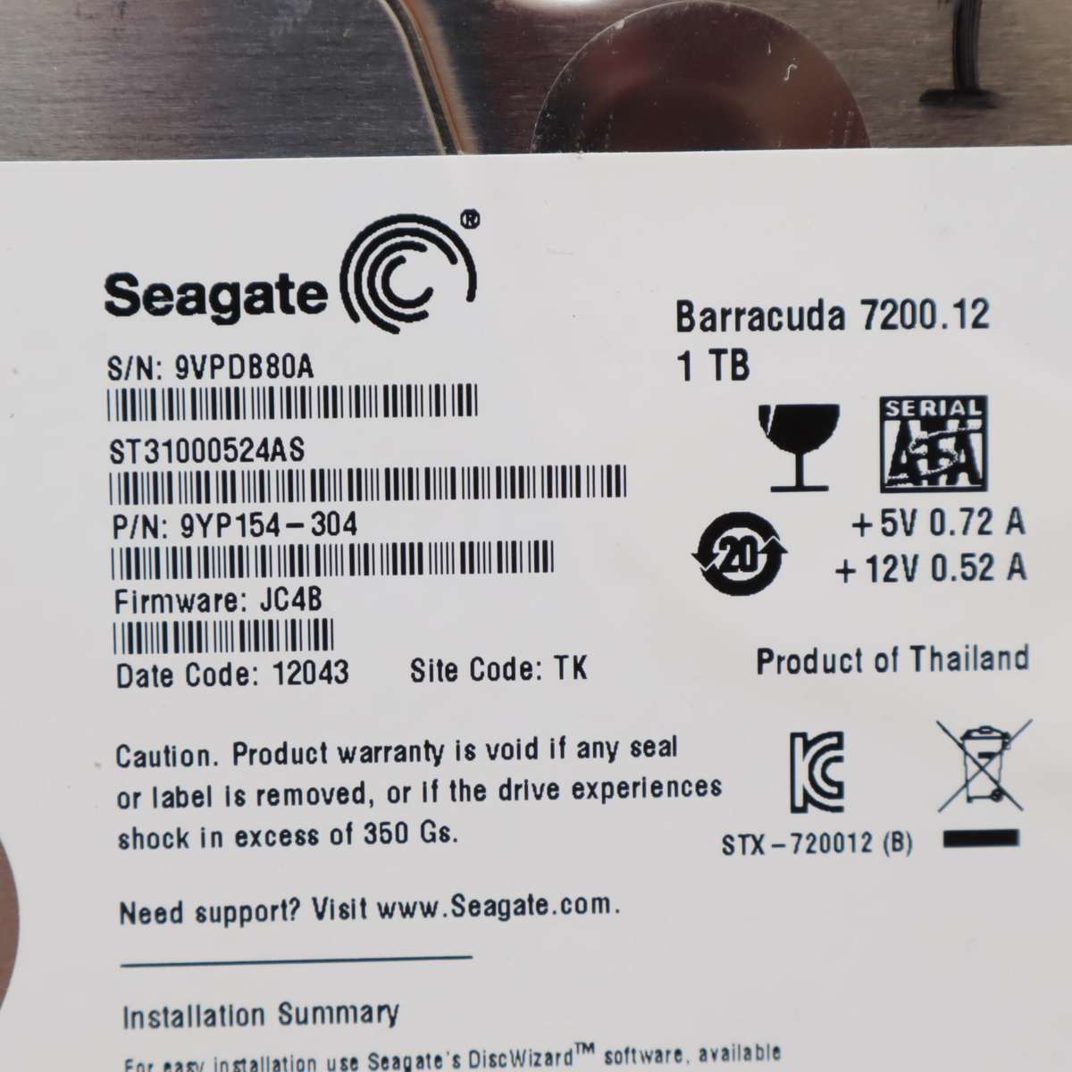 Seagate 1TB Desktop 3.5" Hard Drives ST31000524AS SATA 6Gb/s 7200RPM