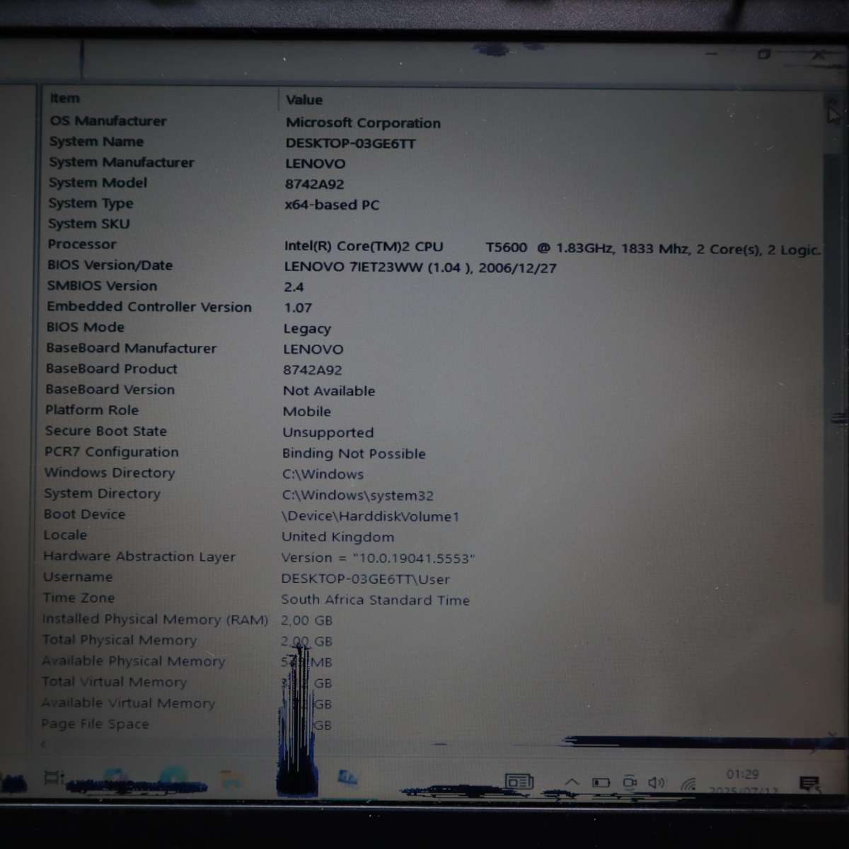 Lenovo ThinkPad T60 180GB HDD 1.83GHz 2GB RAM Core TM 2 Core T5600