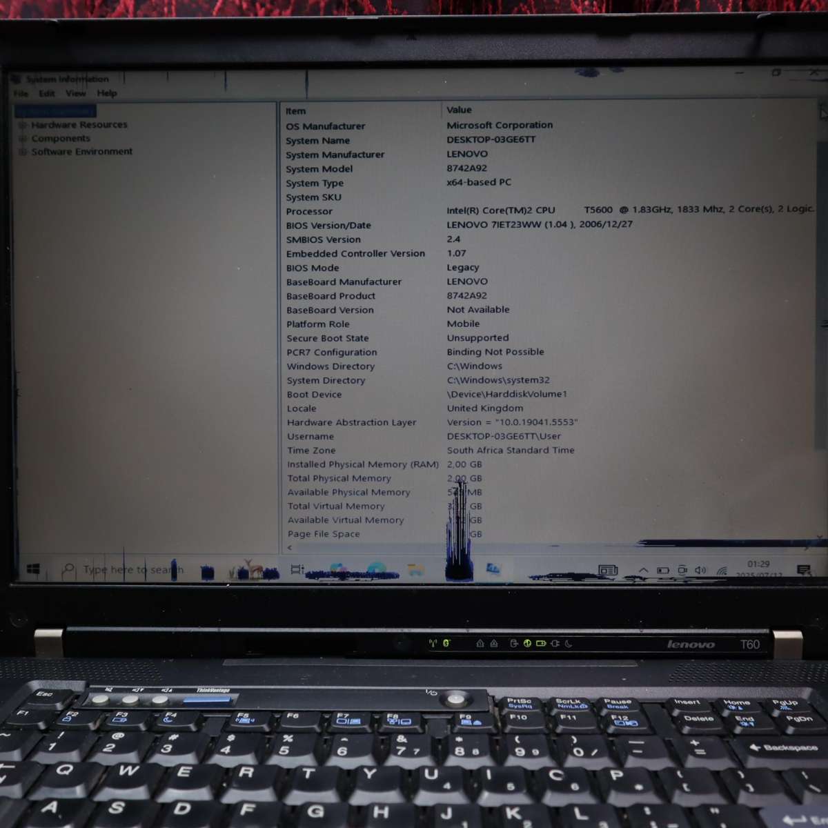 Lenovo ThinkPad T60 180GB HDD 1.83GHz 2GB RAM Core TM 2 Core T5600