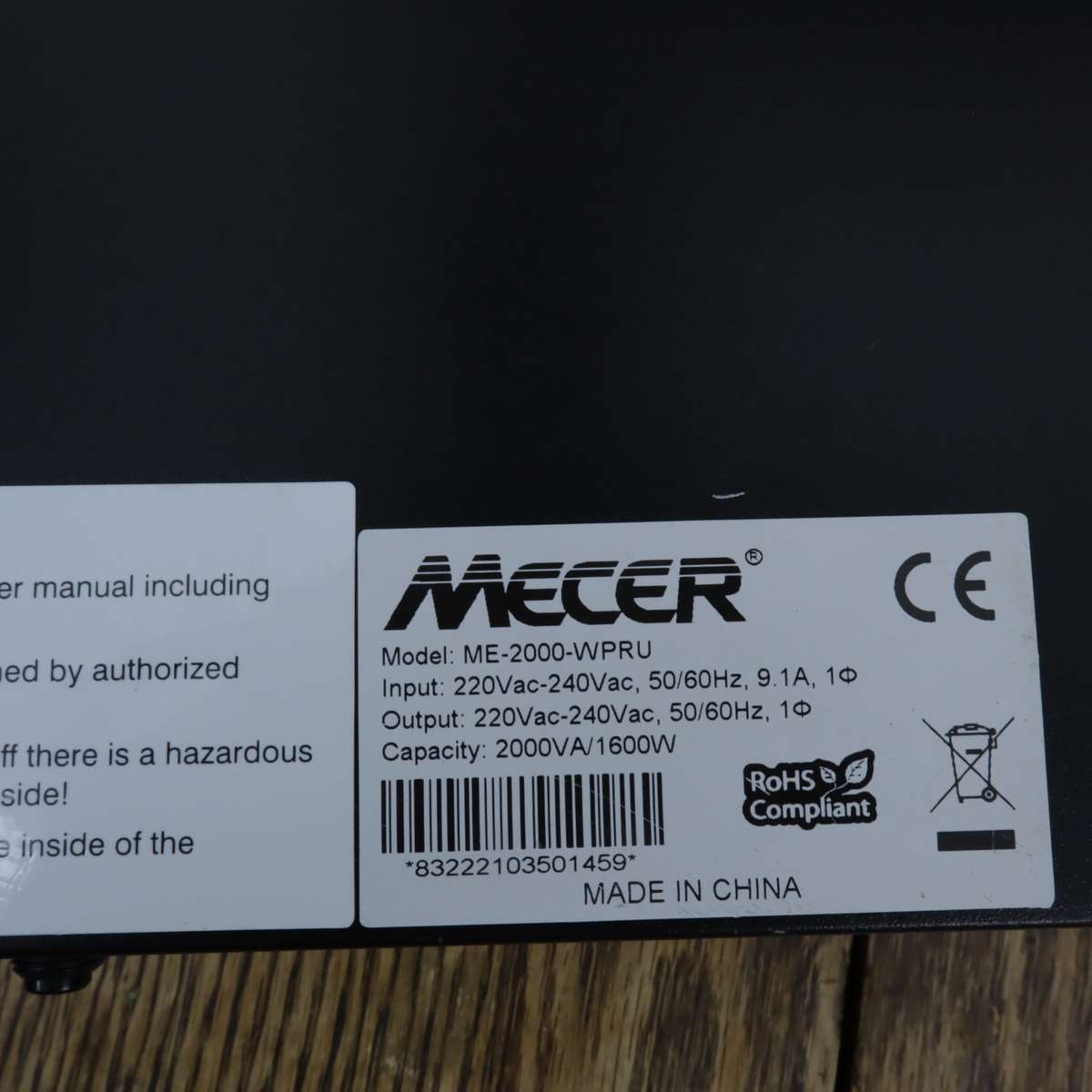 Mecer ME-2000-WPRU Online Rack Mount UPS 2000VA/1600W - Pre-Owned