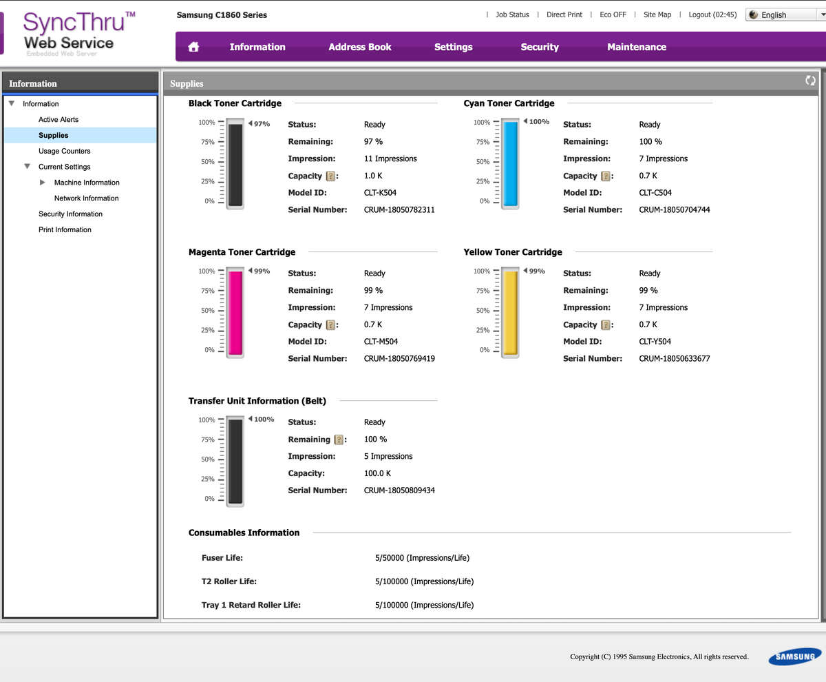 Samsung Xpress C1860FW A4 Colour All-In-One Laser Printer - Pre-Owned (LIKE NEW)