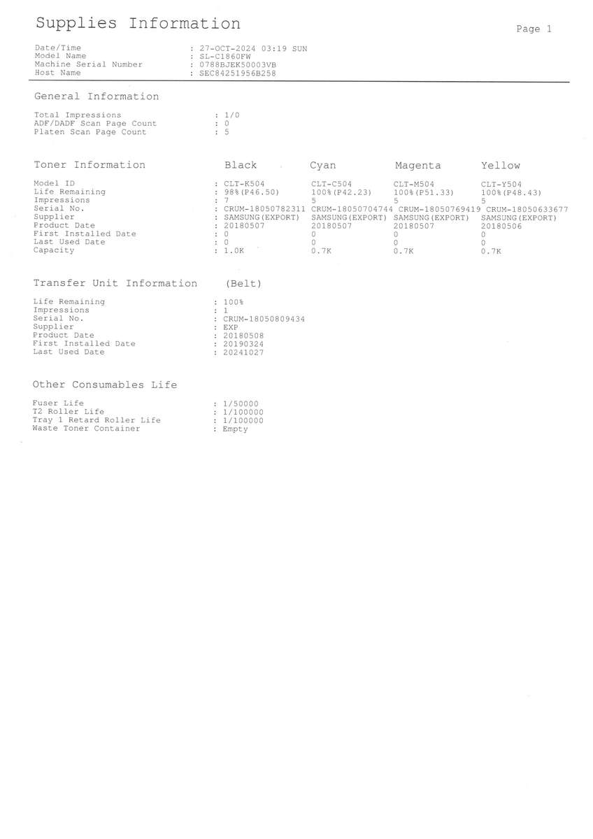 Samsung Xpress C1860FW A4 Colour All-In-One Laser Printer - Pre-Owned (LIKE NEW)