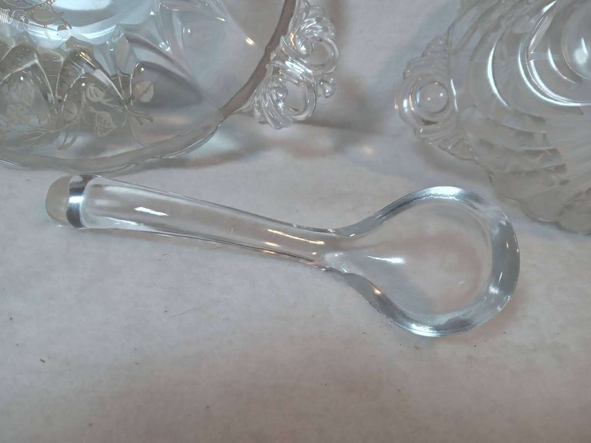 Art Deco Silver Overlaid Glass Sauce/Mayonnaise Set