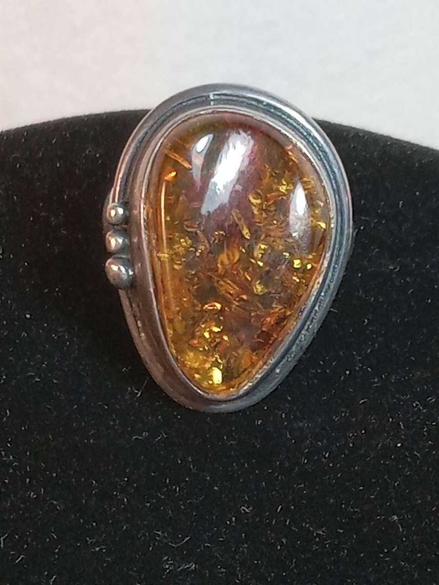 Antique Sterling Silver and Baltic Amber Ring size M 1/2