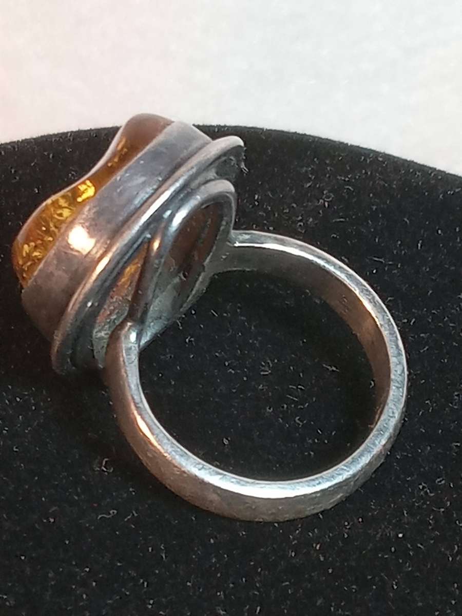 Antique Sterling Silver and Baltic Amber Ring size M 1/2