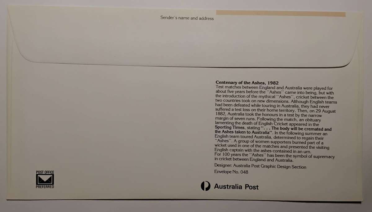 1982 Centenary of The Ashes FDC Signed by Rod Marsh