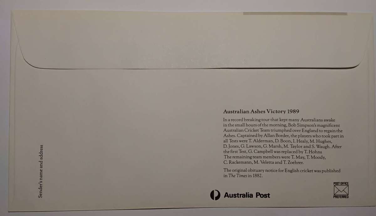 1989 Australian Ashes Victory FDC Signed by Cricket Captain Allan Border