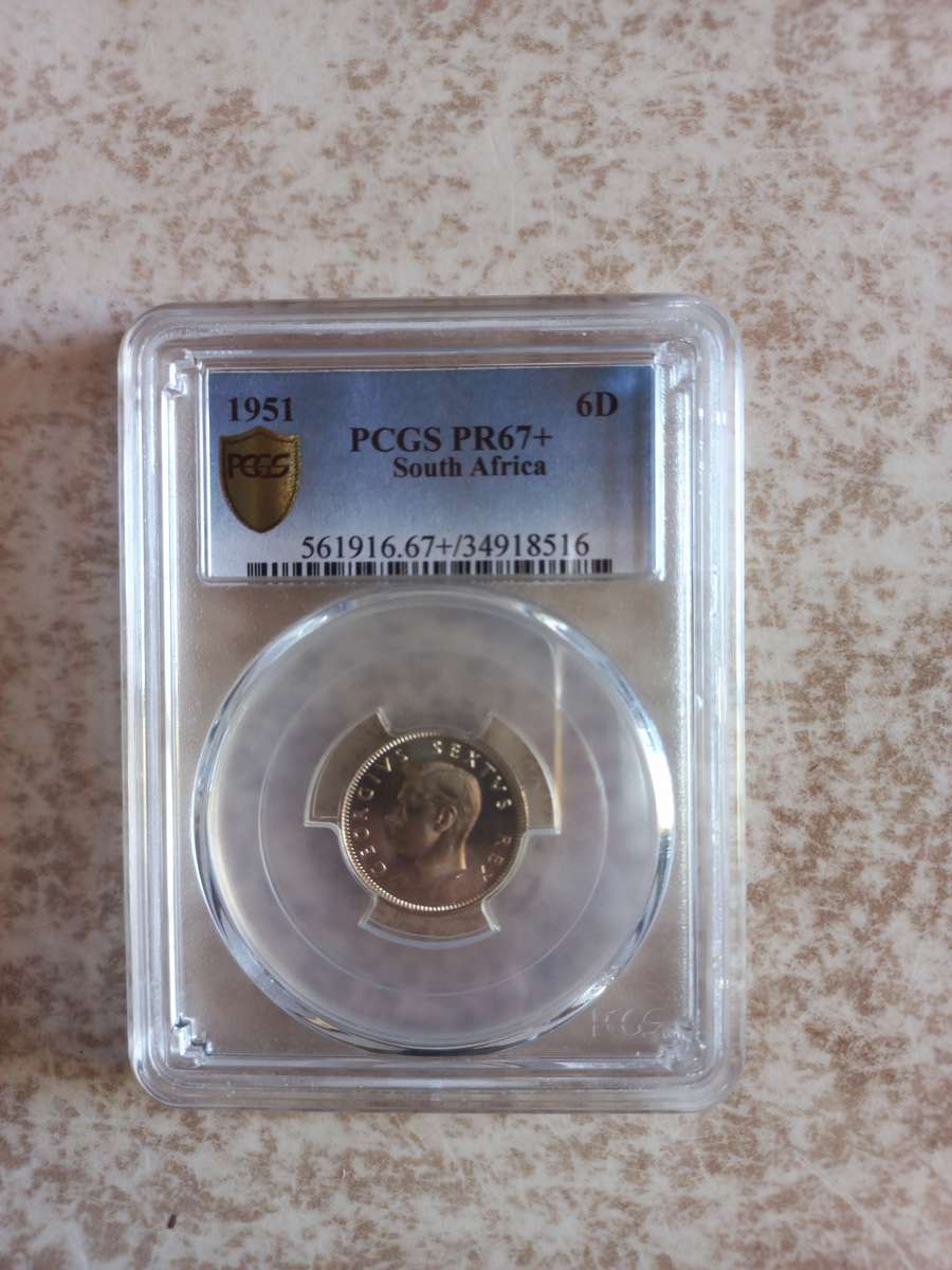 1951 PCGS PR67+ South Africa 6D coin