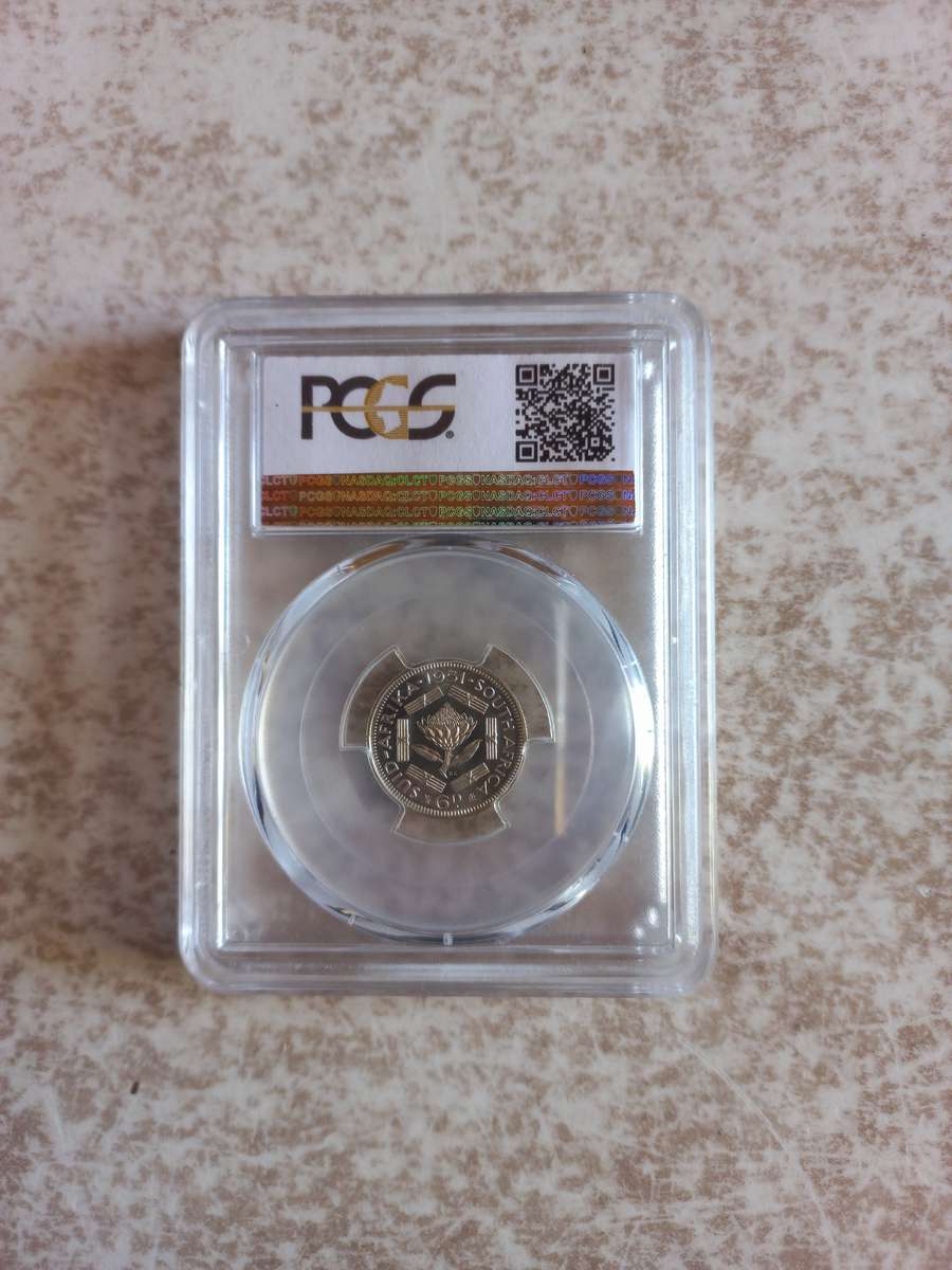 1951 PCGS PR67+ South Africa 6D coin