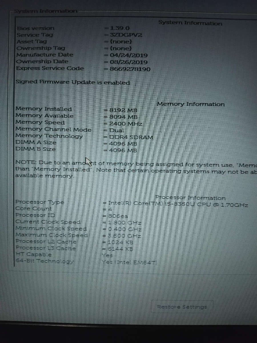 Dell latitute 5590 core i5 8th gen