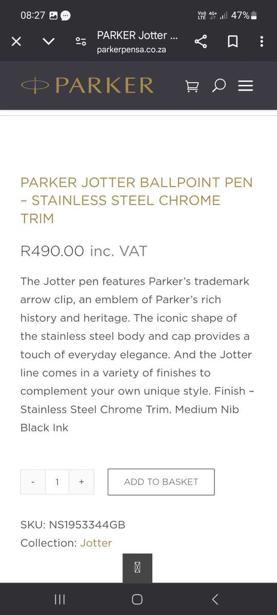 Pen PARKER Jotter monochrome black ballpoint.