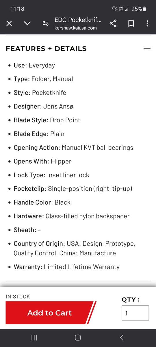 Pocket knife Kershaw 1170.