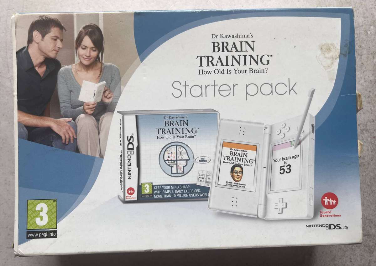Nintendo DS + Brain Games Bundle  White  CIB  Handheld Console