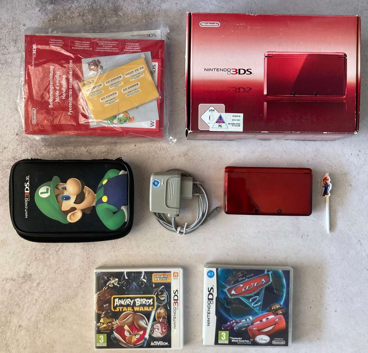 Nintendo 3Ds Handheld Console - Flame Red - Great Condition - In Box + 2 Games