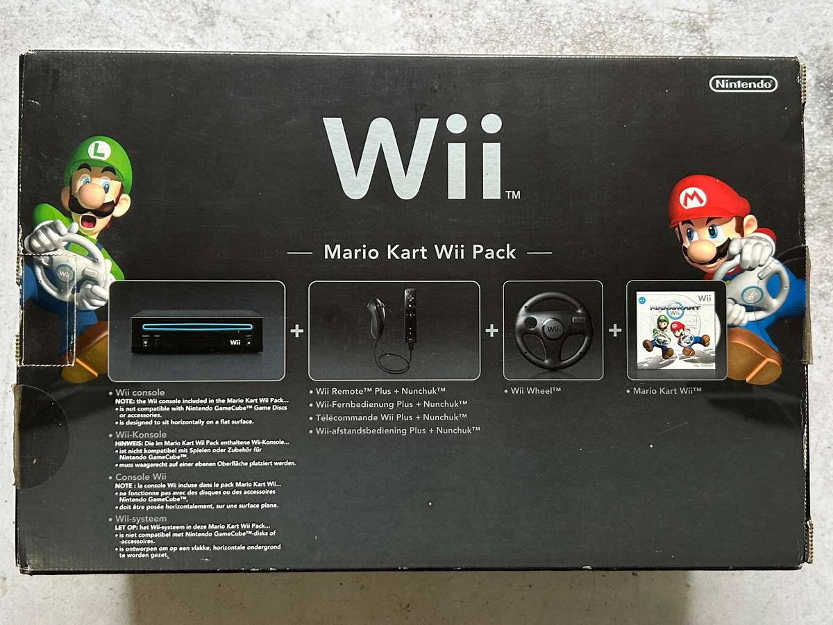Nintendo Wii Black - Mario Kart Bundle - In Original Box