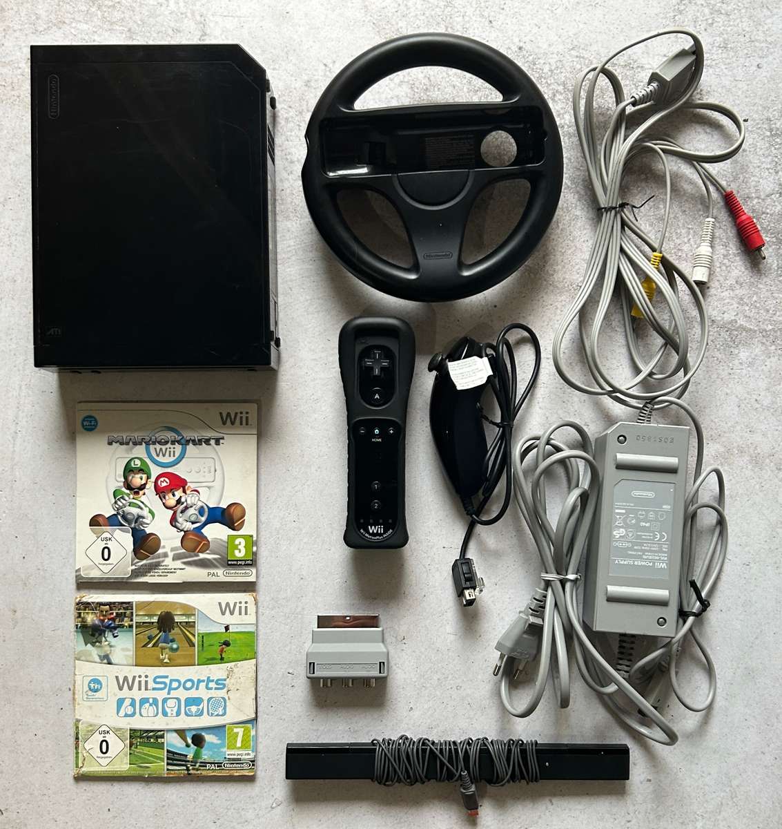Nintendo Wii Black - Mario Kart Bundle - In Original Box