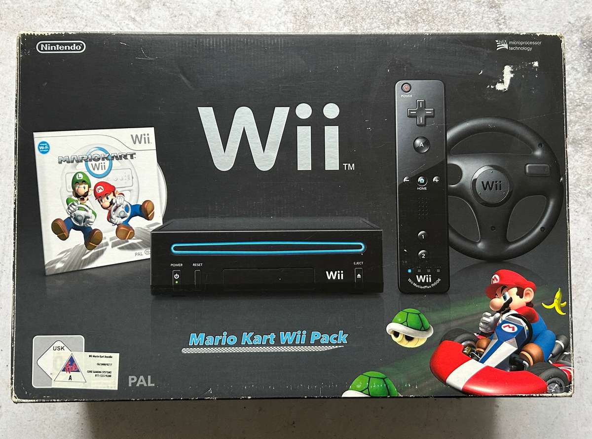 Nintendo Wii Black - Mario Kart Bundle - In Original Box