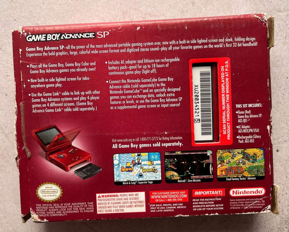 Nintendo Game Boy Advance SP Flame Red (AGS-001) Console - Complete in Box (CIB)