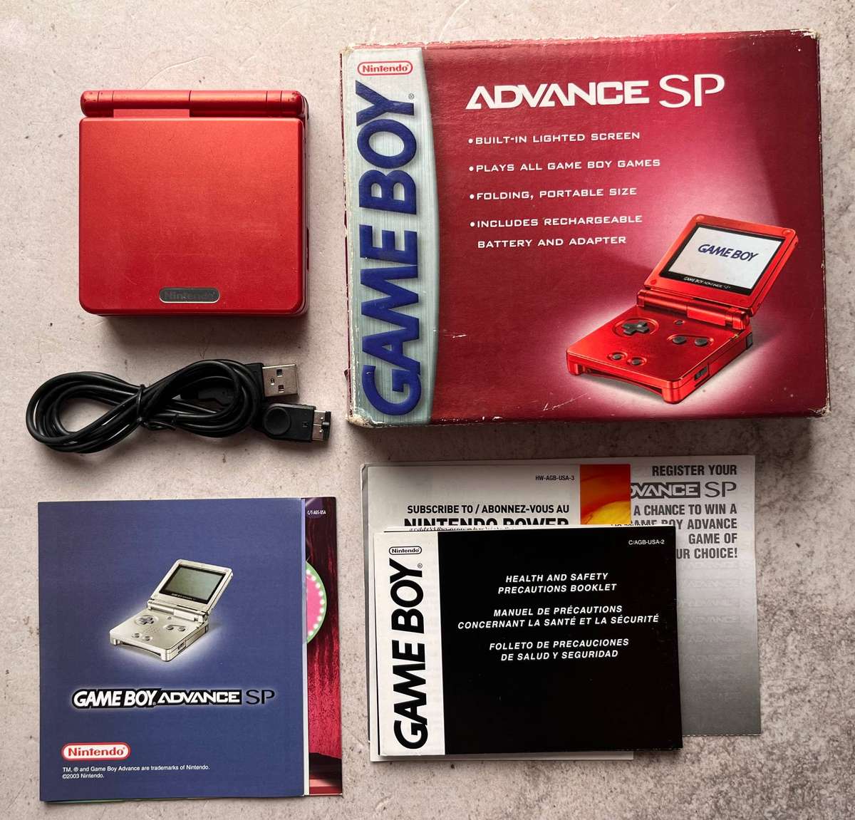 Nintendo Game Boy Advance SP Flame Red (AGS-001) Console - Complete in Box (CIB)